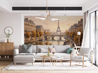 Warm Paris wall mural used in a living room  interior