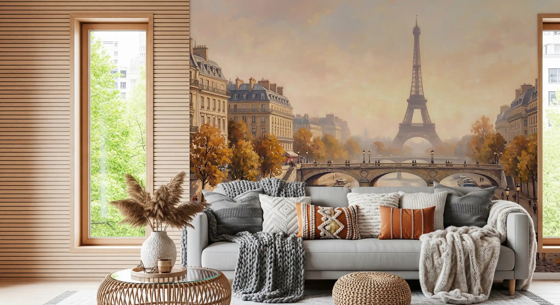 Parisian glow wall mural arranged in a welcoming entryway