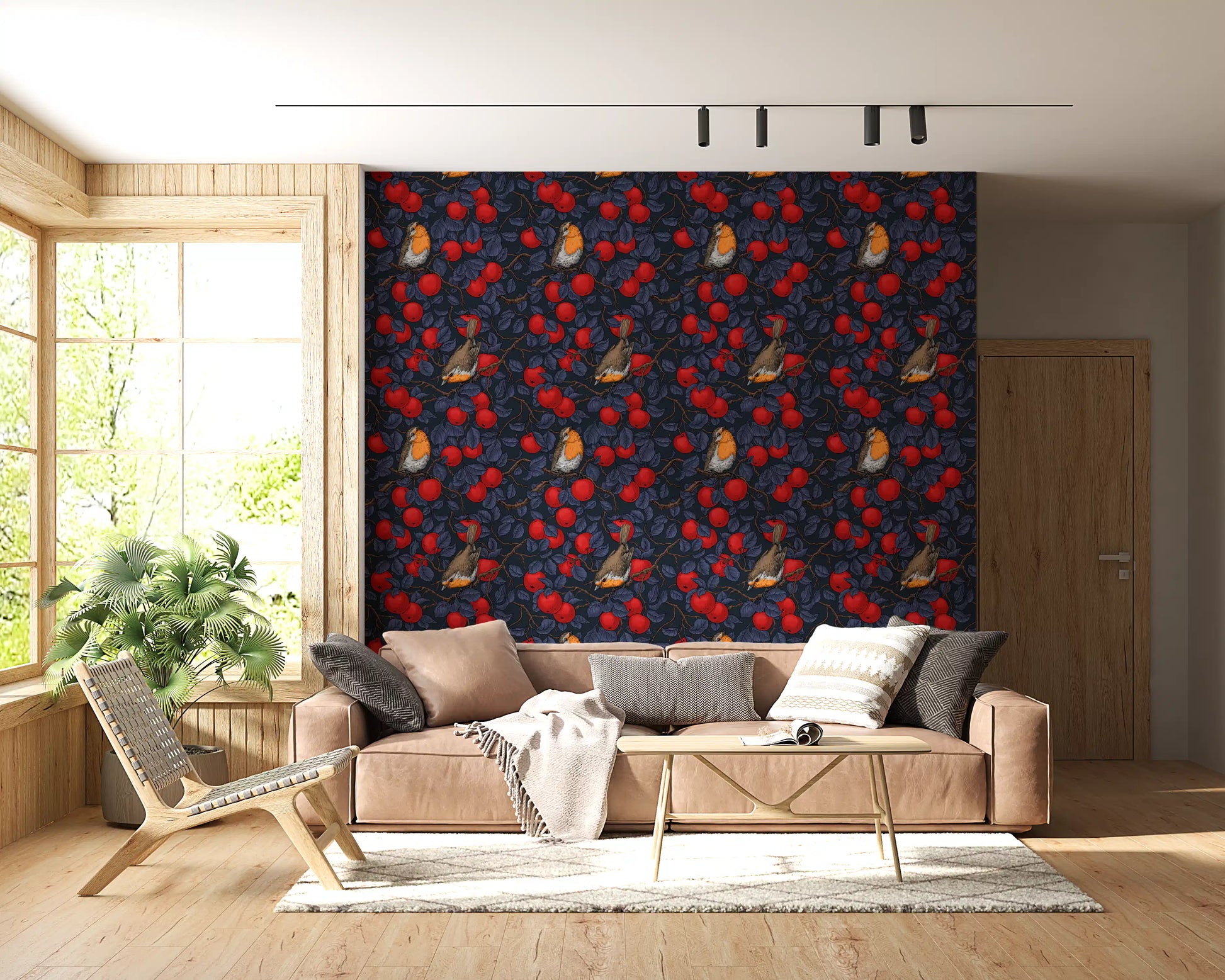 Red apple wallpaper highlighted in a entryway  area