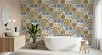 Matte majolica wallpaper adding texture to a bathroom 