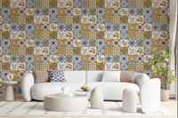 Mediterranean ceramic tile wallpaper styled in a narrow hallway