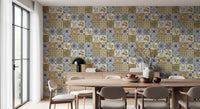 Mediterranean majolica wallpaper brightening a modern dining room