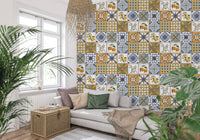 Majolica tiles wallpaper set in a cozy living area 