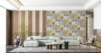 Mediterranean majolica tile pattern wallpaper in a hallway 