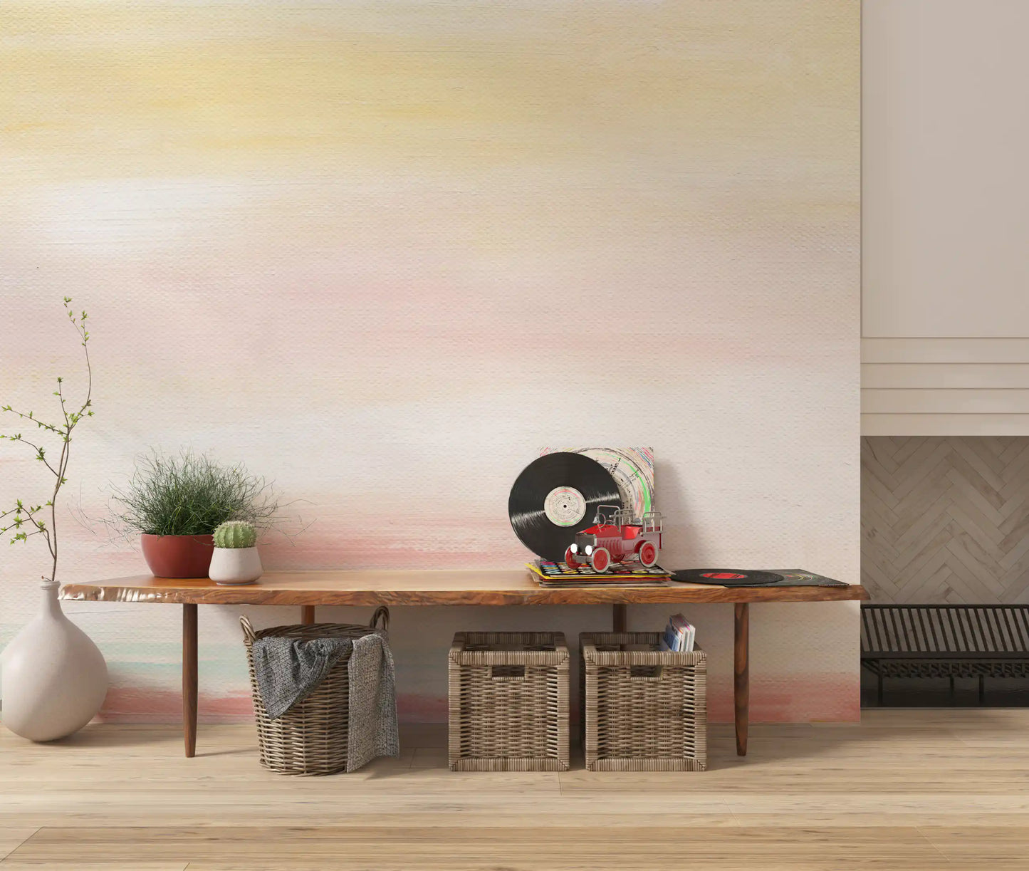Dreamy pastel surface in a warm entryway area