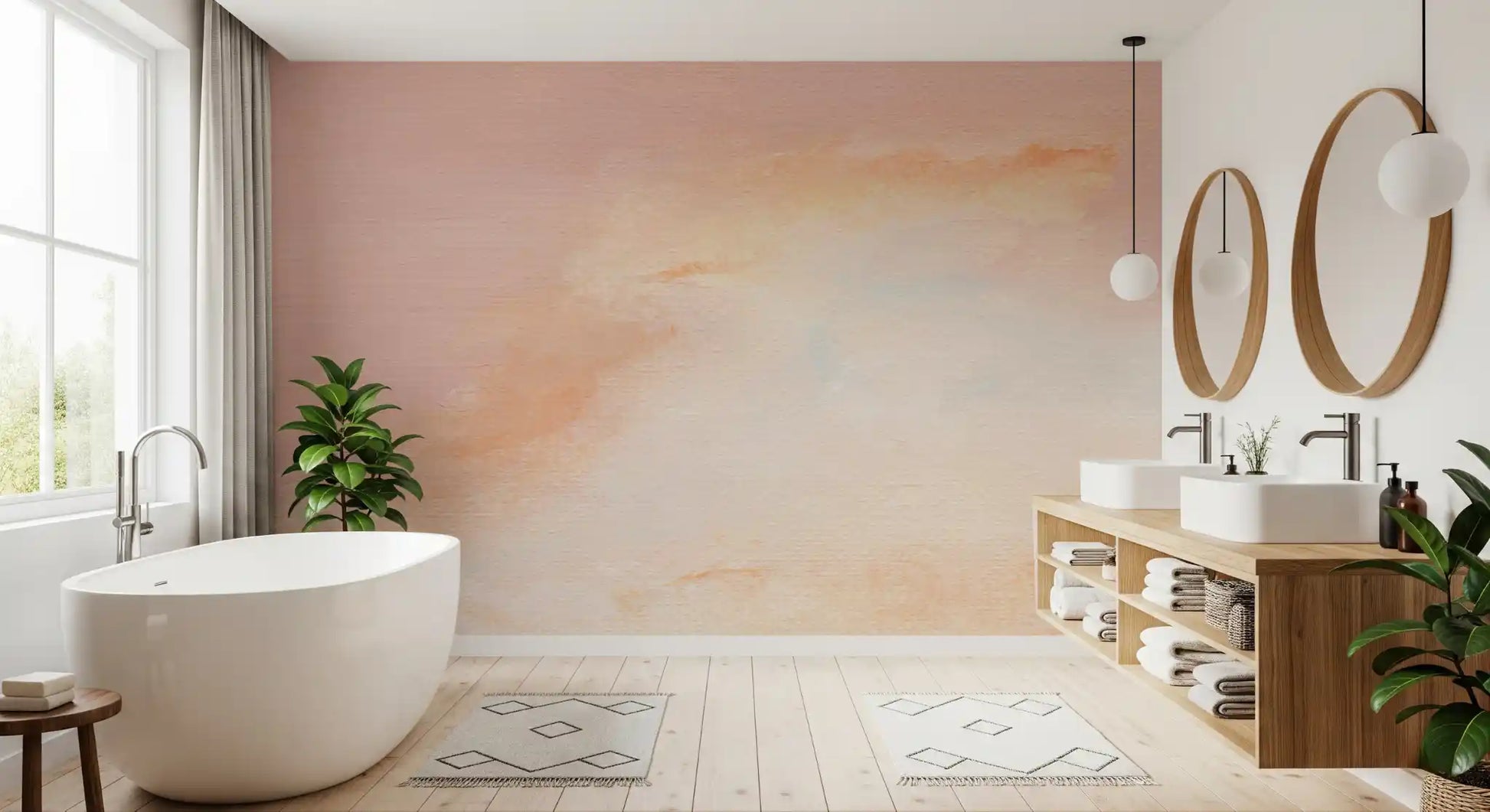 Ethereal pastel horizon wall mural for a soft bathroom  backdrop