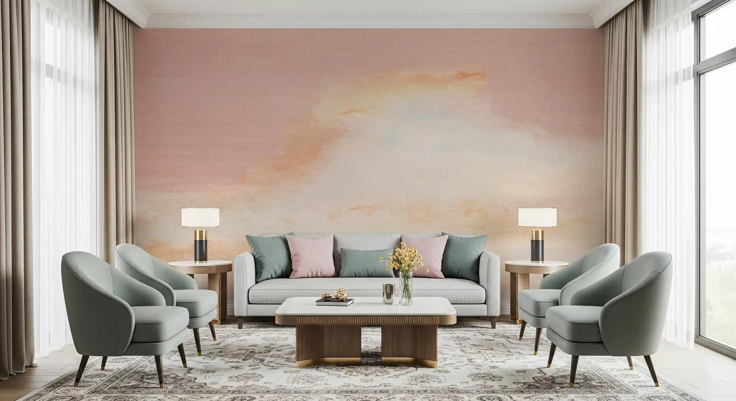 Pastel sky texture mural for a calm living area feature
