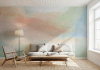 hallway styled with a soft pastel brushstroke wall mural