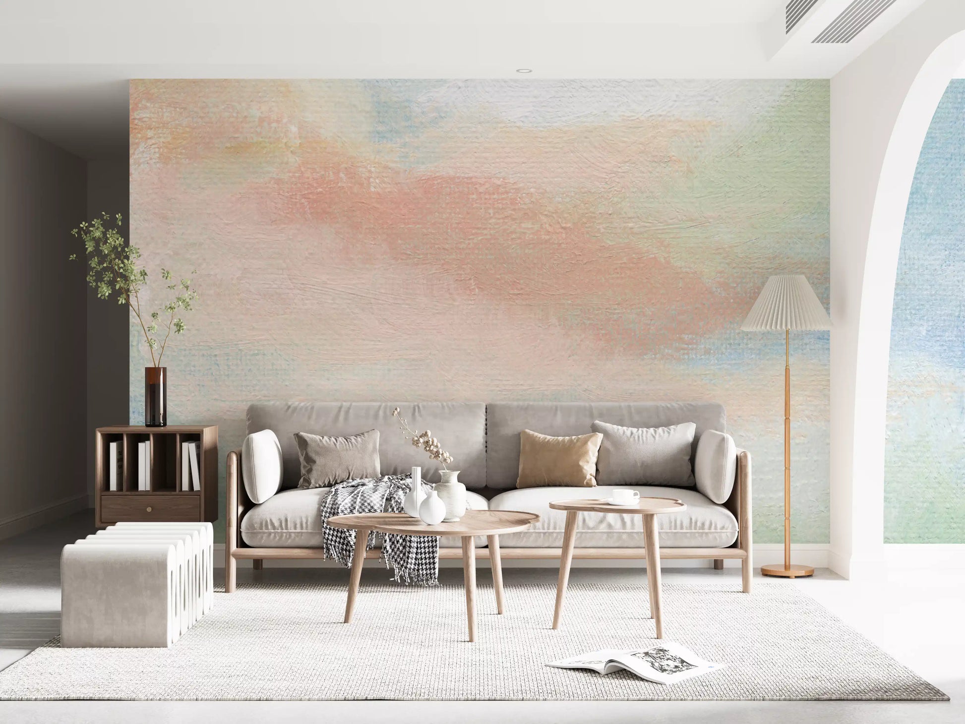 Ethereal painted hues mural in a bright home office
