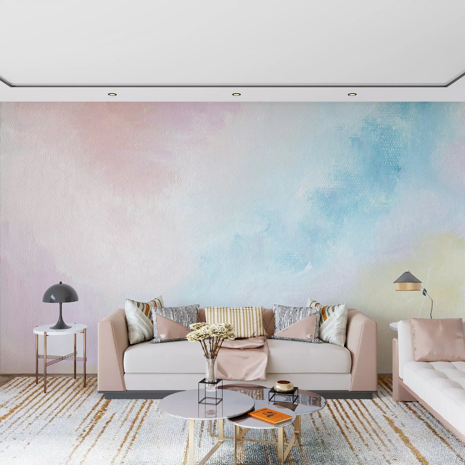 Pastel wall mural in a hallway with light modern finishes