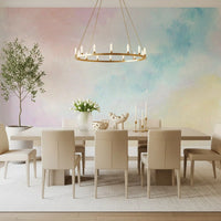 Pastel Sky wall mural in a bright Dining with airy cream furnishings