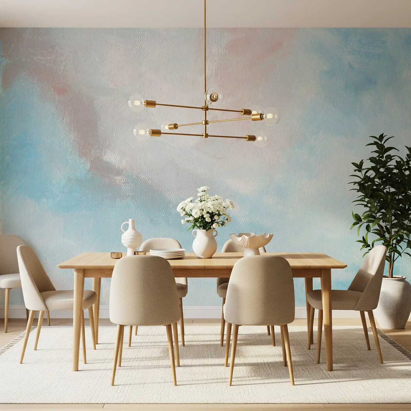 Ethereal Canvas wall mural in a Dining room  with airy furnishings