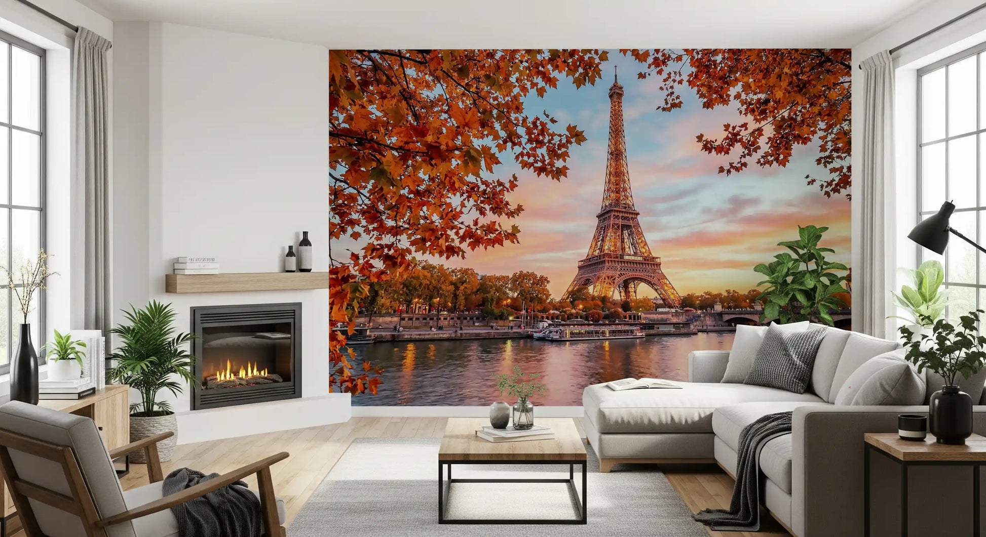 Eiffel Glow wall mural in a refined hallway with warm light