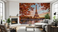 Eiffel Glow wall mural in a refined hallway with warm light