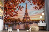 Eiffel Autumn mural in a playroom with layered neutral textures