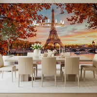 Autumn Eiffel mural in a Dining room area with classic city-inspired style