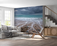 Coastal Flow wall mural in a modern home office with clean lines