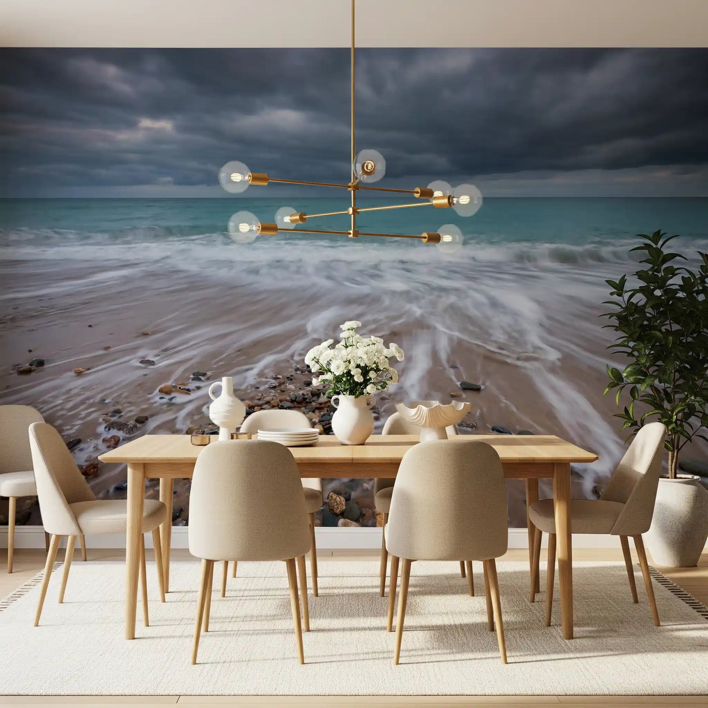 Coastal Horizon Flow wall mural in a relaxed Dining area