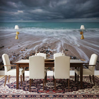 Horizon wall mural in a quiet Dining room with soft natural textures