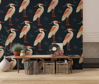 Navy Heron wall mural in a dark home 