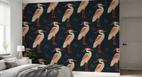 Heron wall mural in a polished guest bedroom