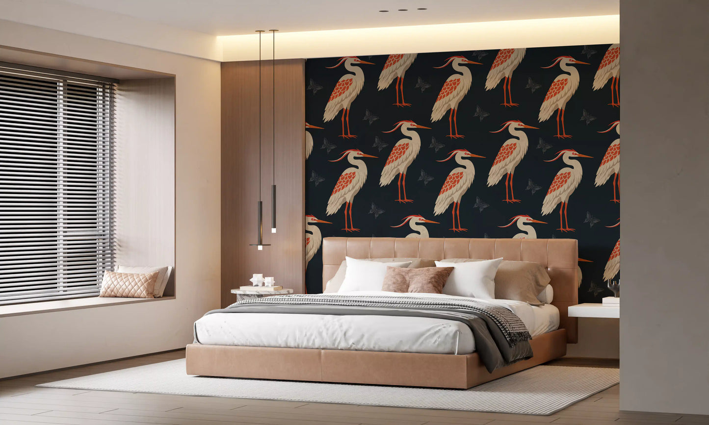Heron butterflies wall mural in a stylish Bedroom 