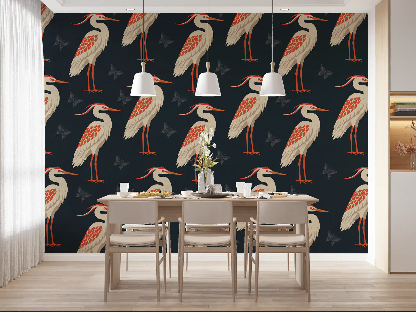 Navy butterflies wall mural in a refined Dining room