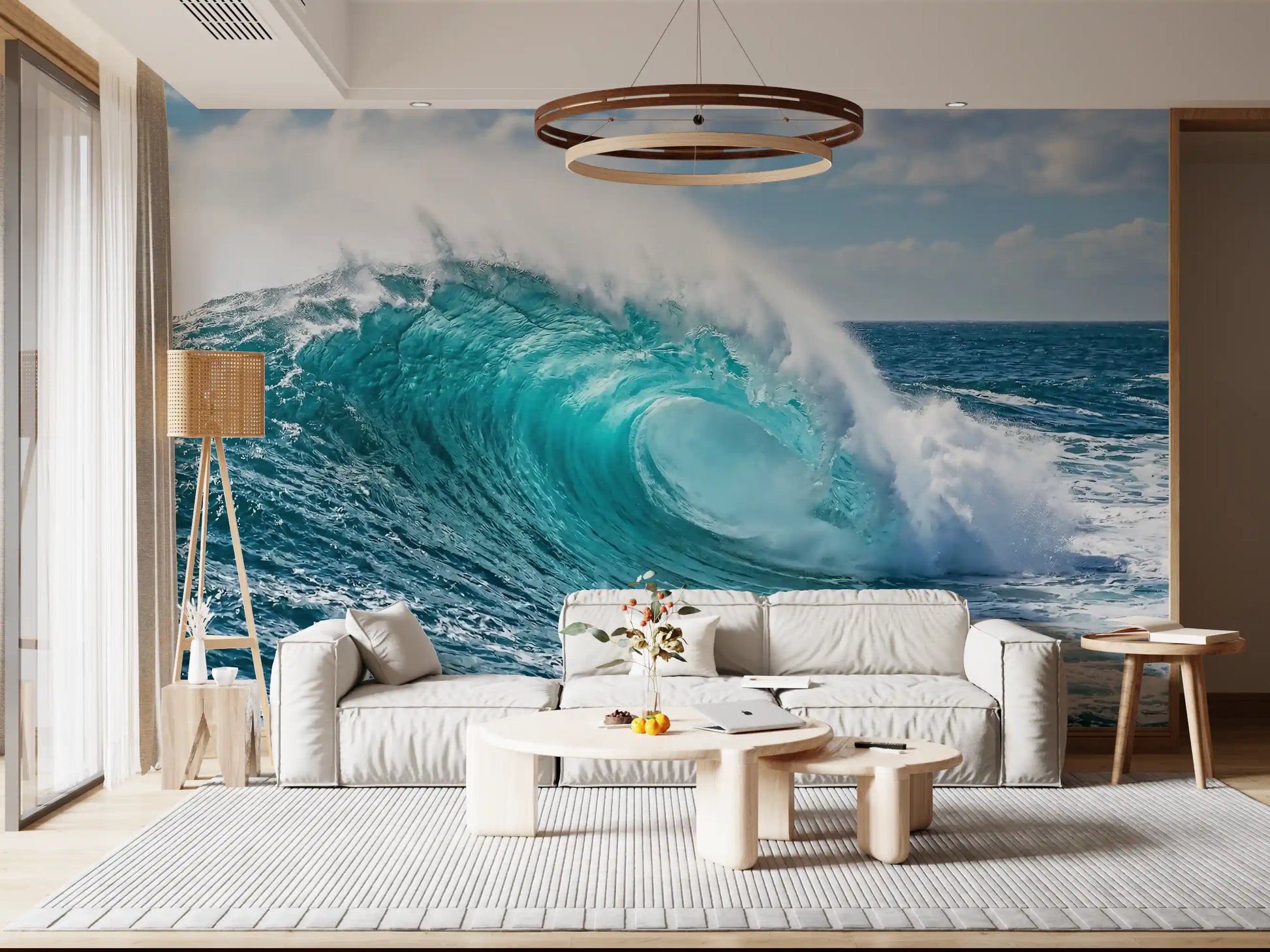Turquoise surf wall mural in a modern Living room