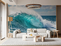 Turquoise surf wall mural in a modern Living room
