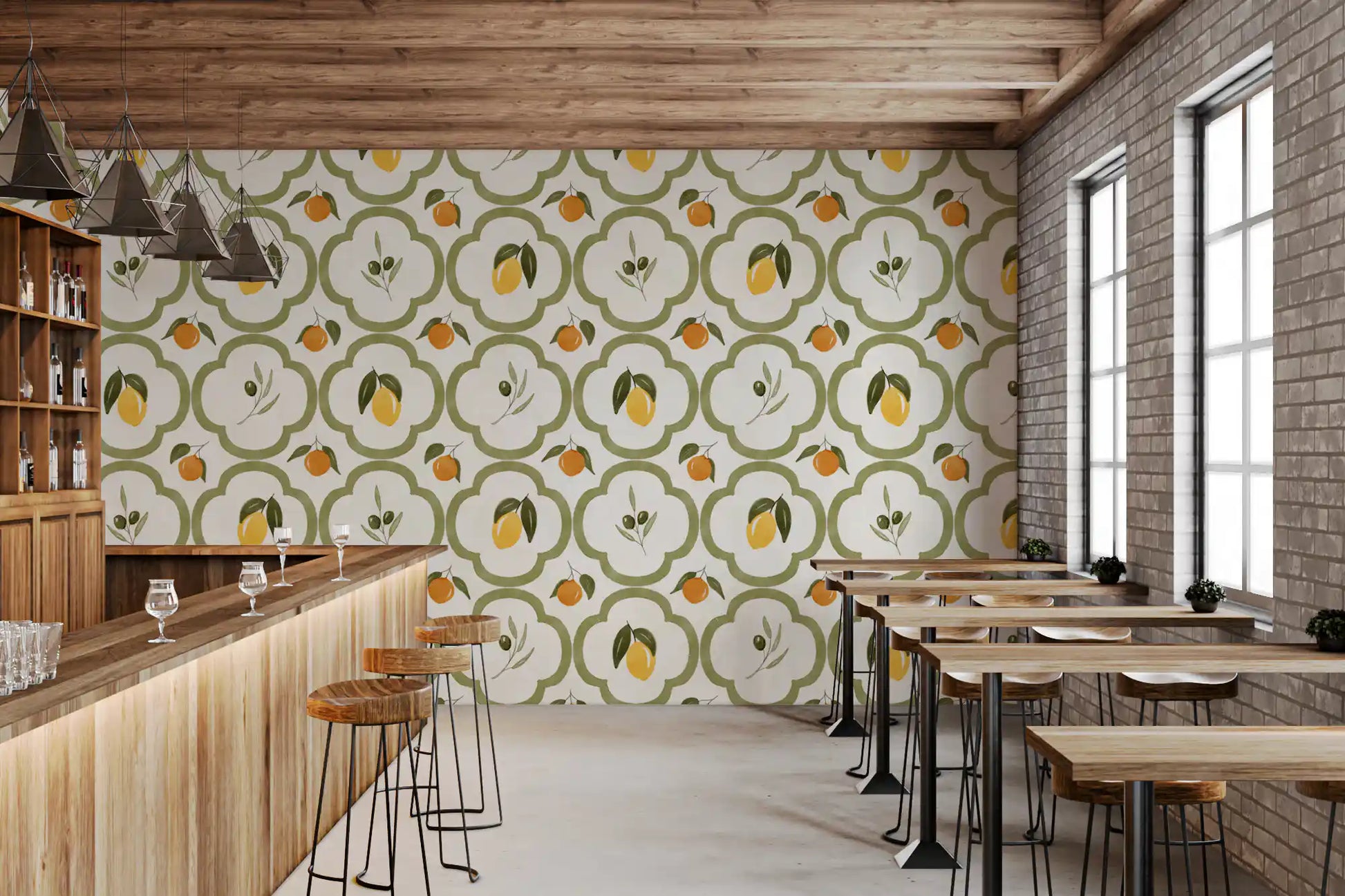 Harvest Decor wallpaper in a modern restaurants 