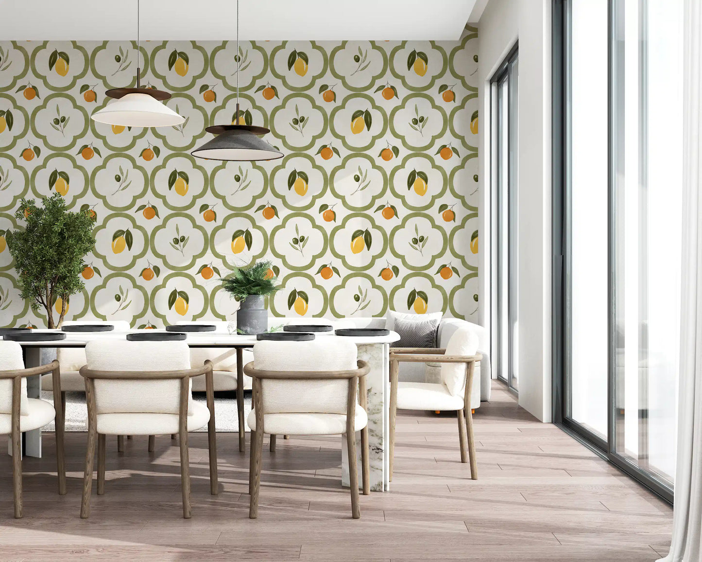 Harvest Decor wallpaper in a modern dining room