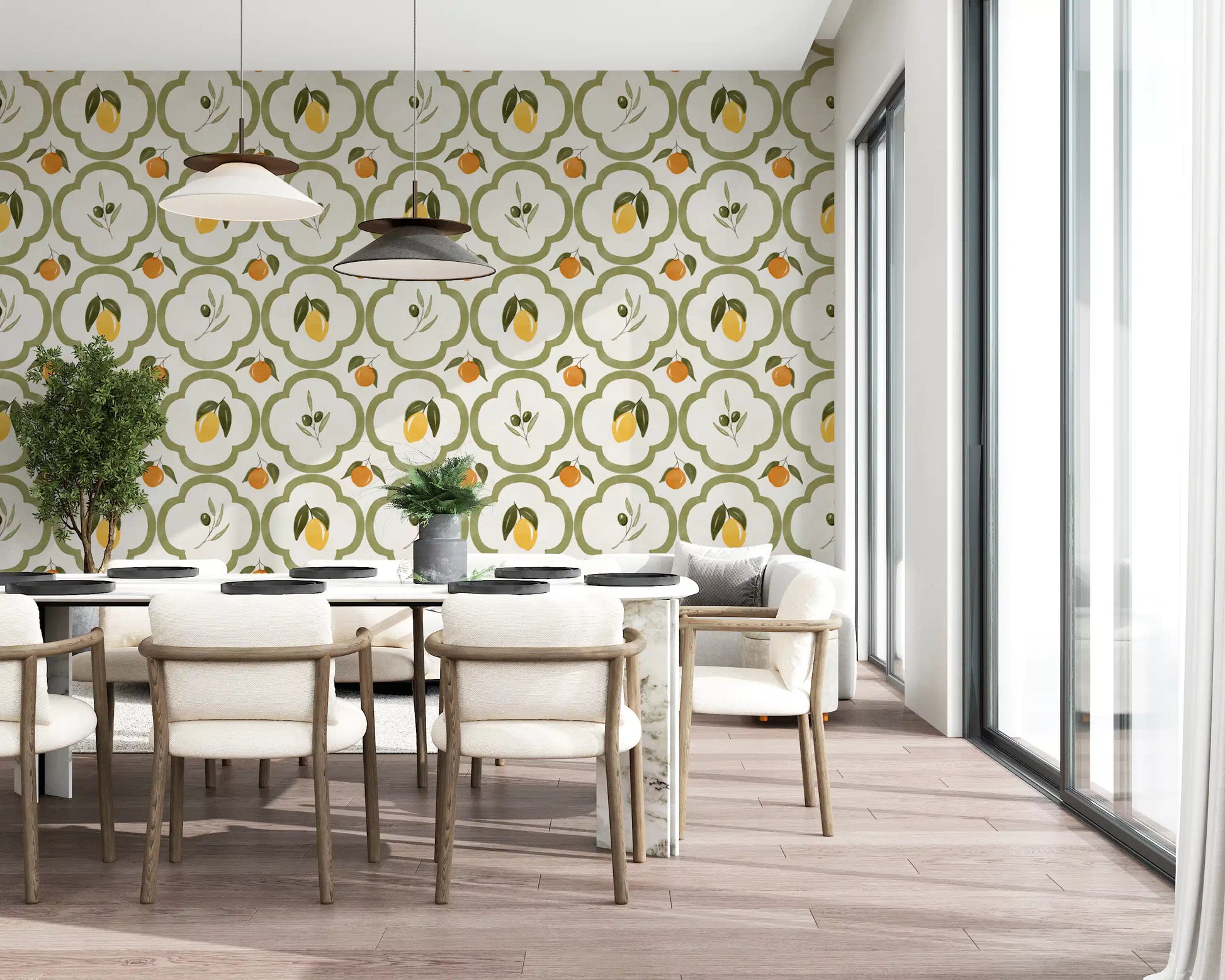 Harvest Decor wallpaper in a modern dining room