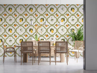 Mediterranean wallpaper in a rustic dining area