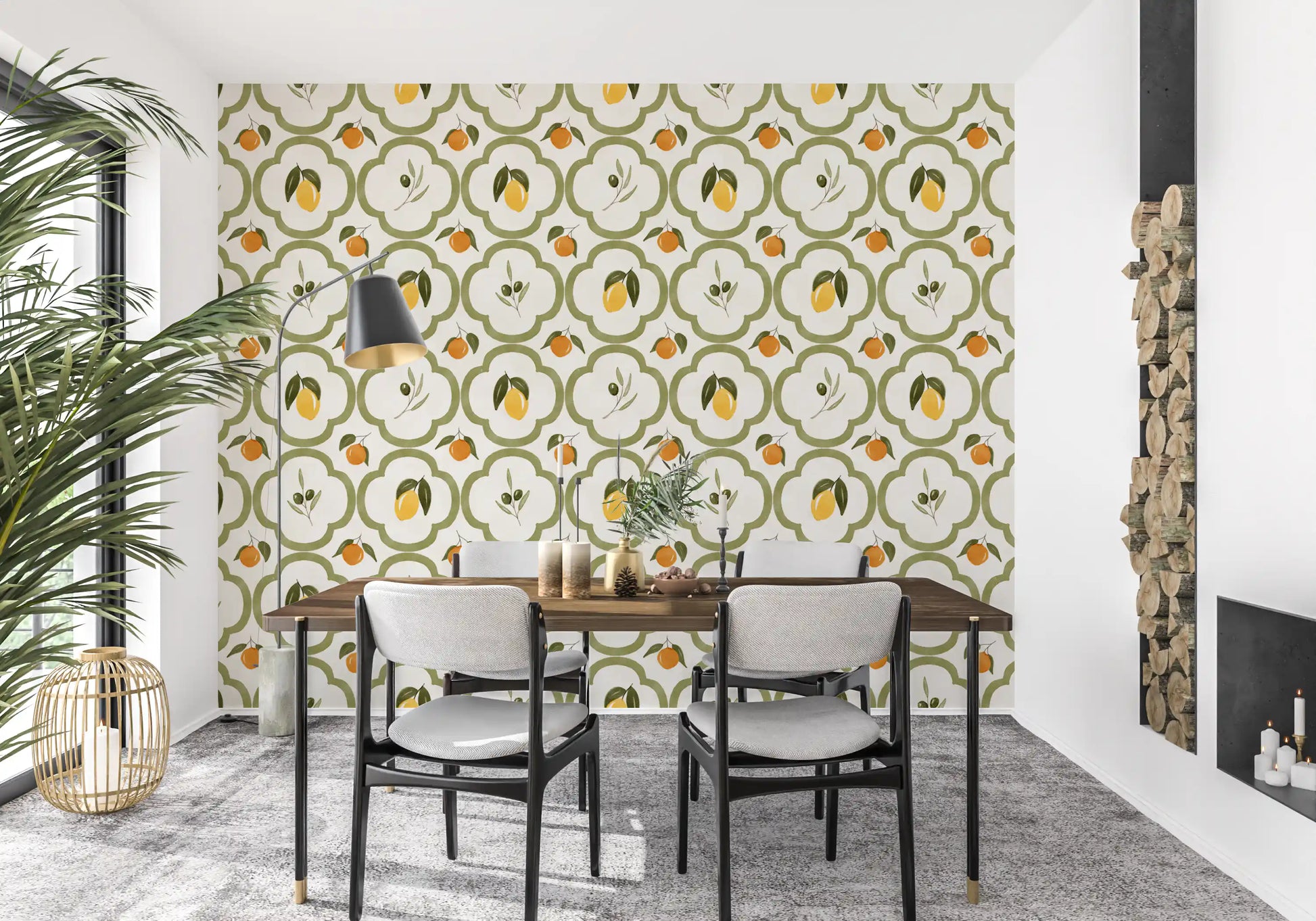 Decor wallpaper in a sunlit breakfast area