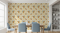 Orange motif wallpaper refining a Dining  setting