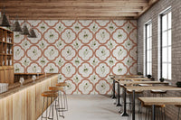 Mediterranean botanical wallpaper adding depth within a restaurants 