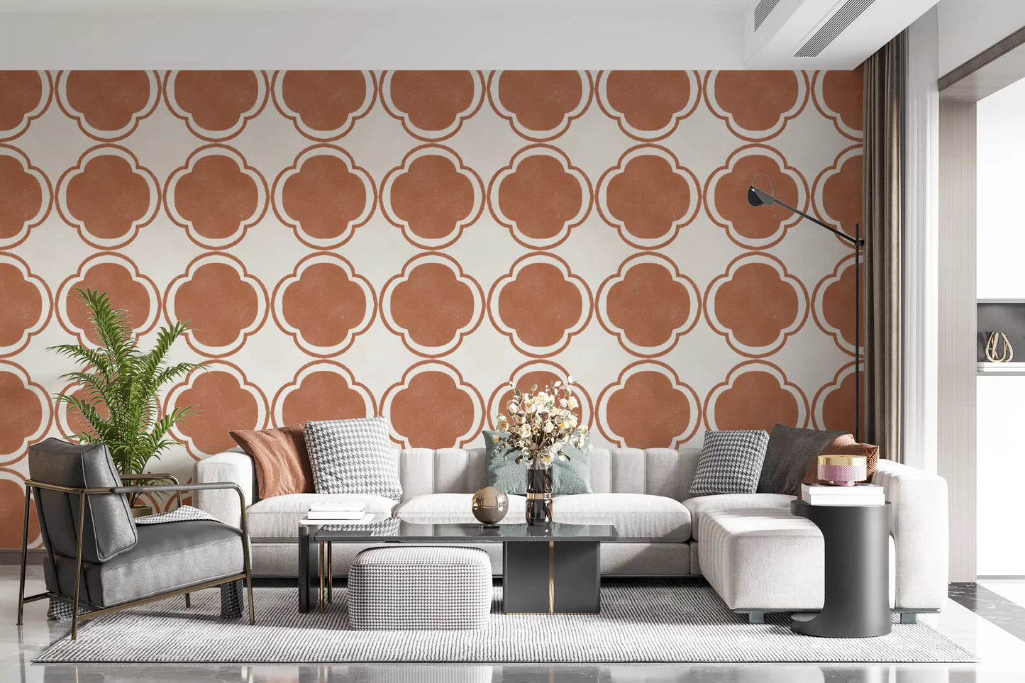 Mediterranean tile-inspired wallpaper enriching a Entryway 