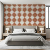 Mediterranean terracotta quatrefoil wallpaper enhancing a bright Bedroom setting