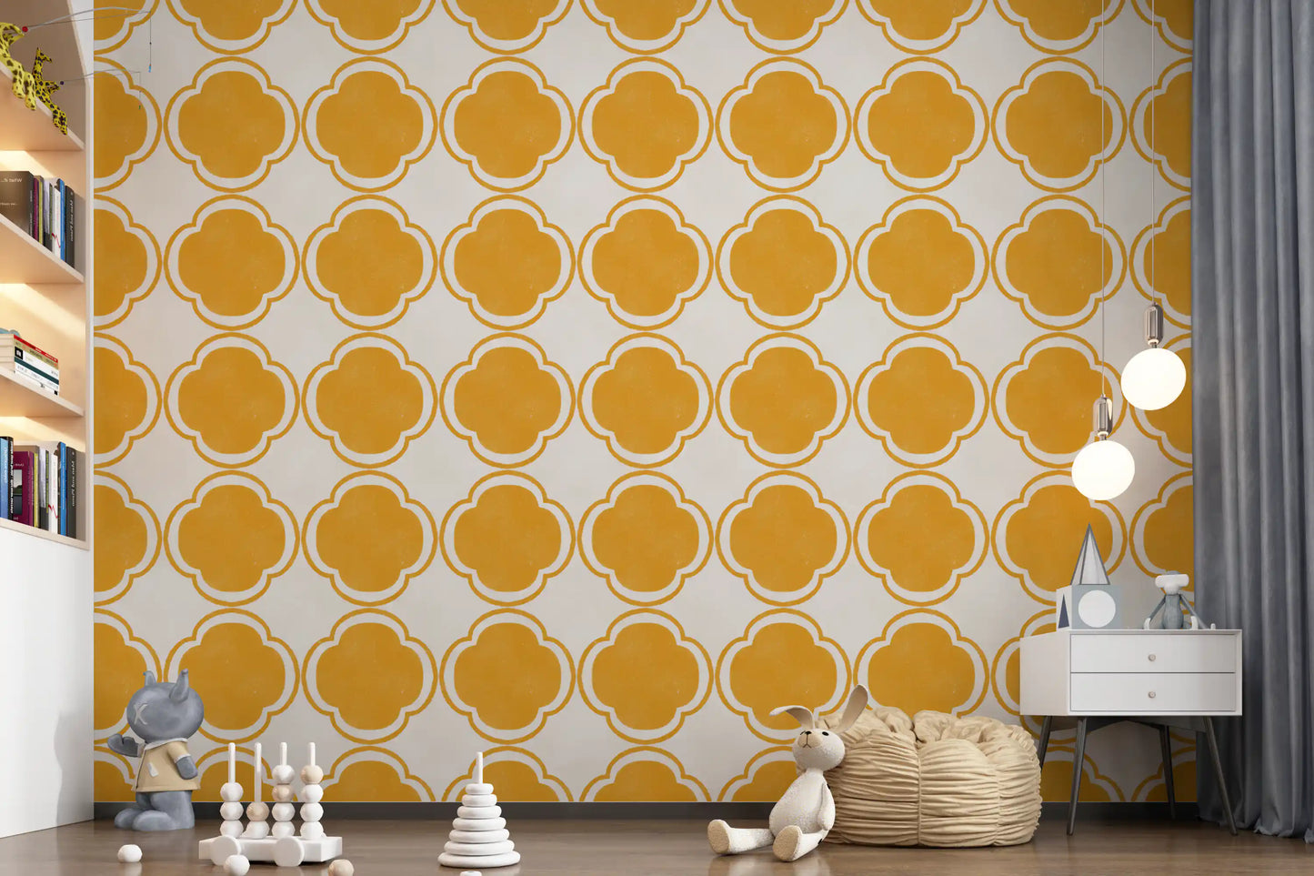 Mediterranean tile style wallpaper applied in nursery 