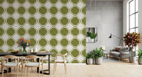 Mediterranean green wallpaper styled in Dining room background setting