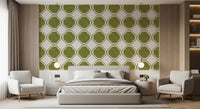 Green Mediterranean pattern wallpaper placed in Bedroom space background