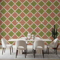 Rustic grid wallpaper enhances sunlit kitchen Dining .