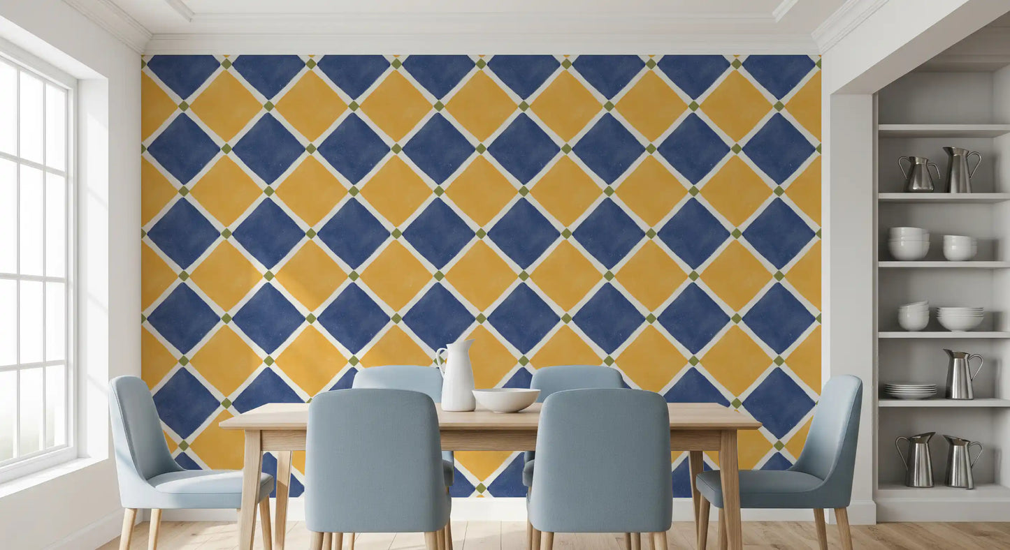 Mediterranean pattern wallpaper in classic Dining seating area