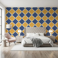 Mediterranean checkerboard wallpaper styled in modern Bedroom interior