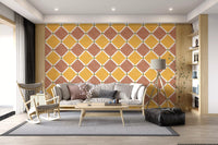 Terracotta geometric wallpaper creates a bold accent in hallway 