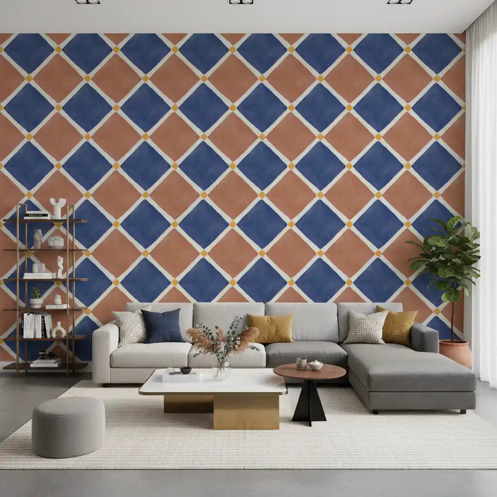 An inviting Hallway featuring the authentic tile aesthetic of this premium wallpaper.