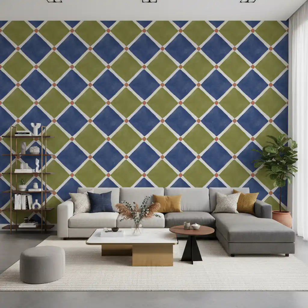 Aged decoration wallpaper offering a vibrant backdrop for a productive home office.