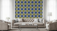 Mediterranean checkerboard wallpaper providing a vintage feel for a sunny Living area.