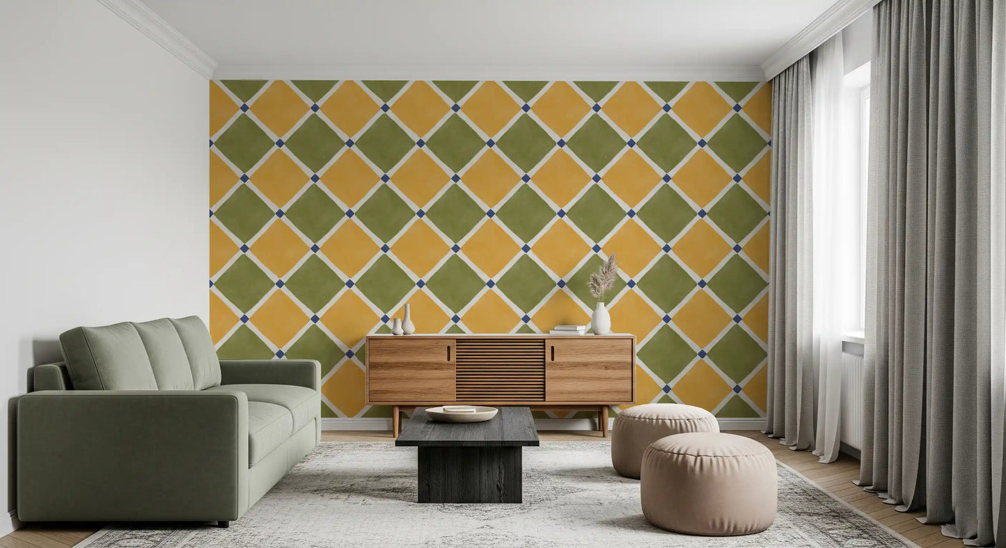 Mediterranean Earthy diamond pattern wallpaper perfect for a bright and Hallway.