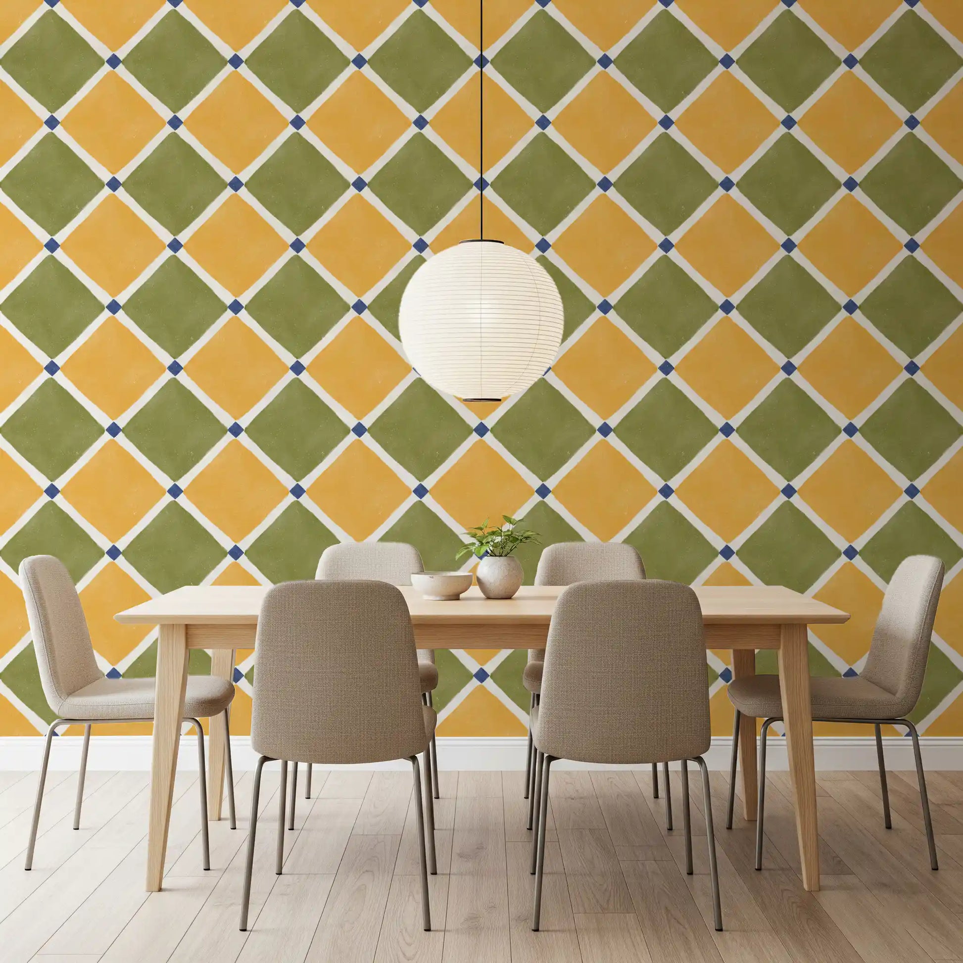 Upgrade your Dining room background with this rustic Mediterranean wallpaper.